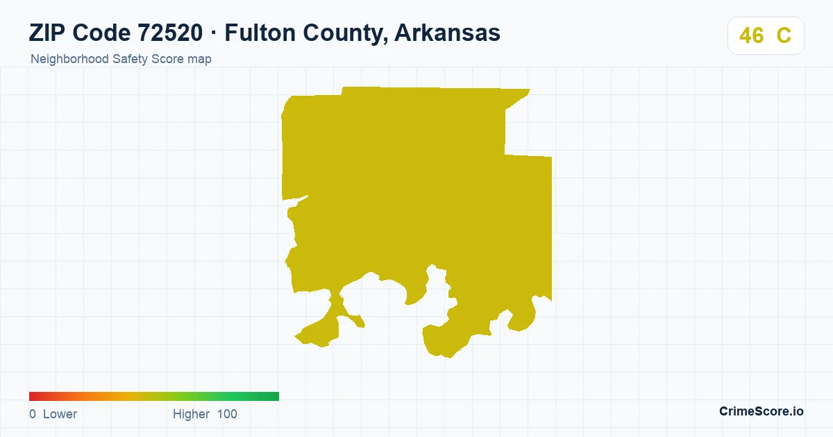 ZIP Code 72520 in Fulton County, Arkansas neighborhood Safety Score map