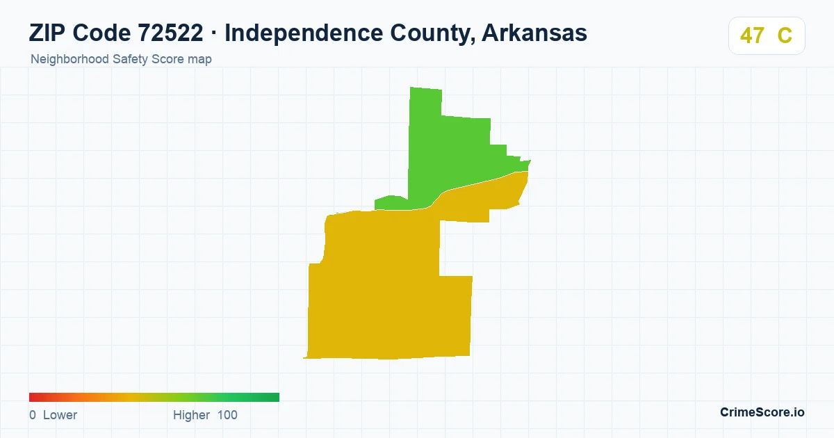ZIP Code 72522 in Independence County, Arkansas neighborhood Safety Score map