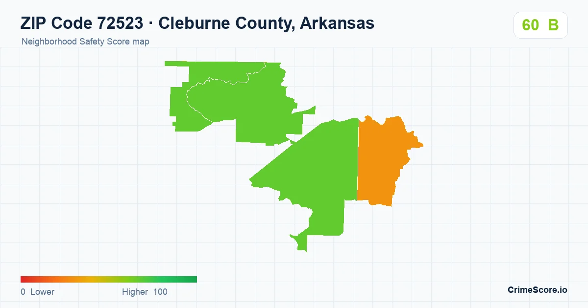 ZIP Code 72523 in Cleburne County, Arkansas neighborhood Safety Score map