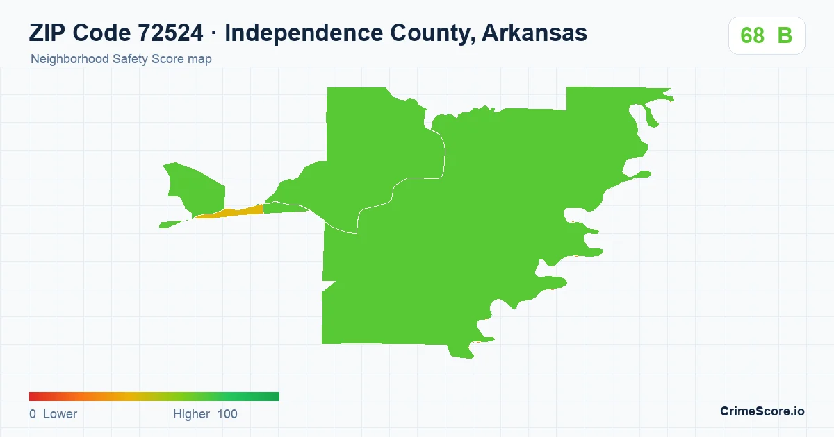 ZIP Code 72524 in Independence County, Arkansas neighborhood Safety Score map