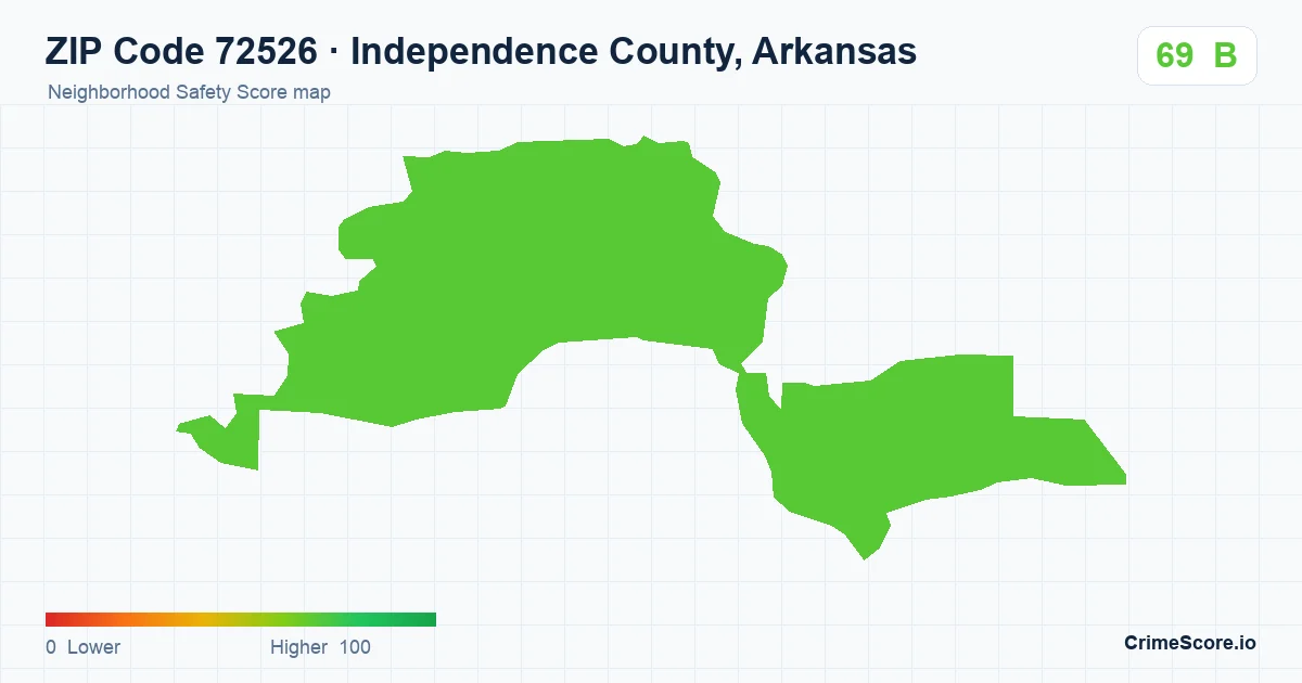 ZIP Code 72526 in Independence County, Arkansas neighborhood Safety Score map