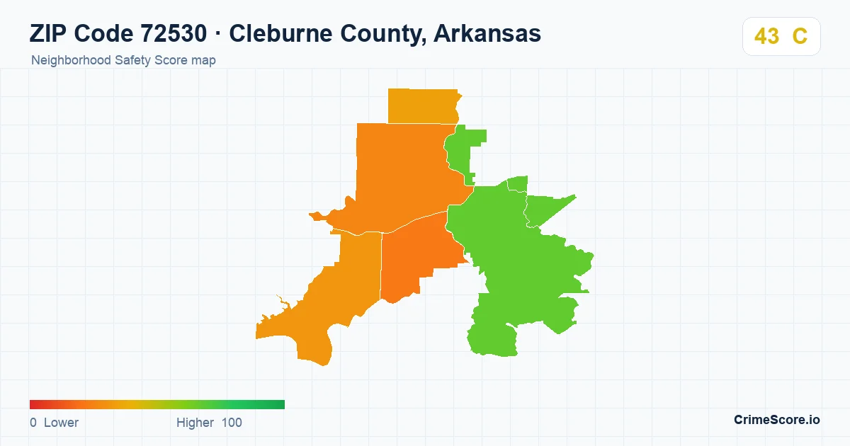 ZIP Code 72530 in Cleburne County, Arkansas neighborhood Safety Score map