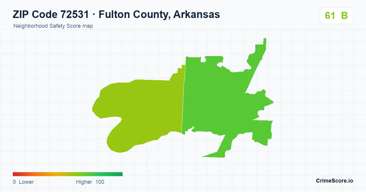 ZIP Code 72531 in Fulton County, Arkansas neighborhood Safety Score map