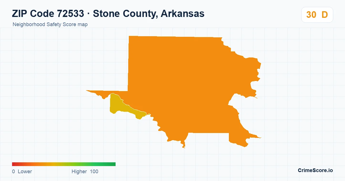 ZIP Code 72533 in Stone County, Arkansas neighborhood Safety Score map