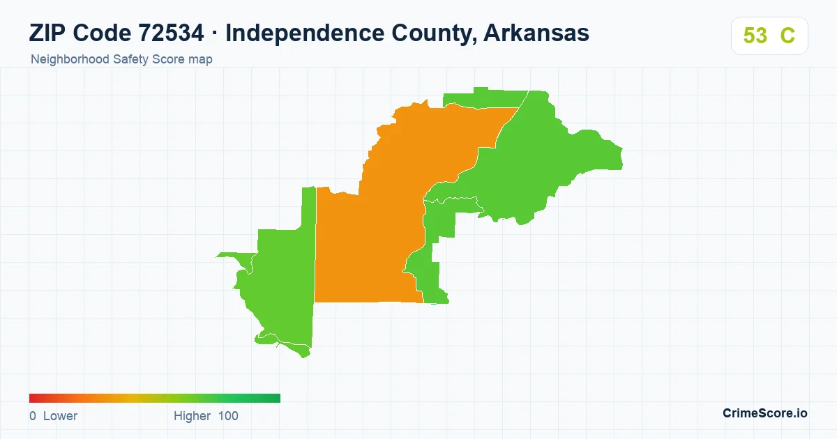 ZIP Code 72534 in Independence County, Arkansas neighborhood Safety Score map