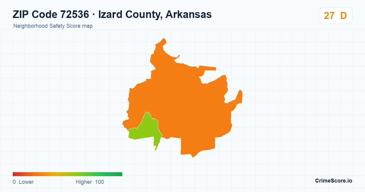 ZIP Code 72536 in Izard County, Arkansas neighborhood Safety Score map