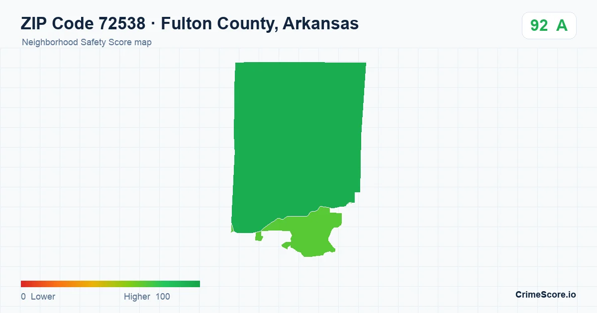 ZIP Code 72538 in Fulton County, Arkansas neighborhood Safety Score map