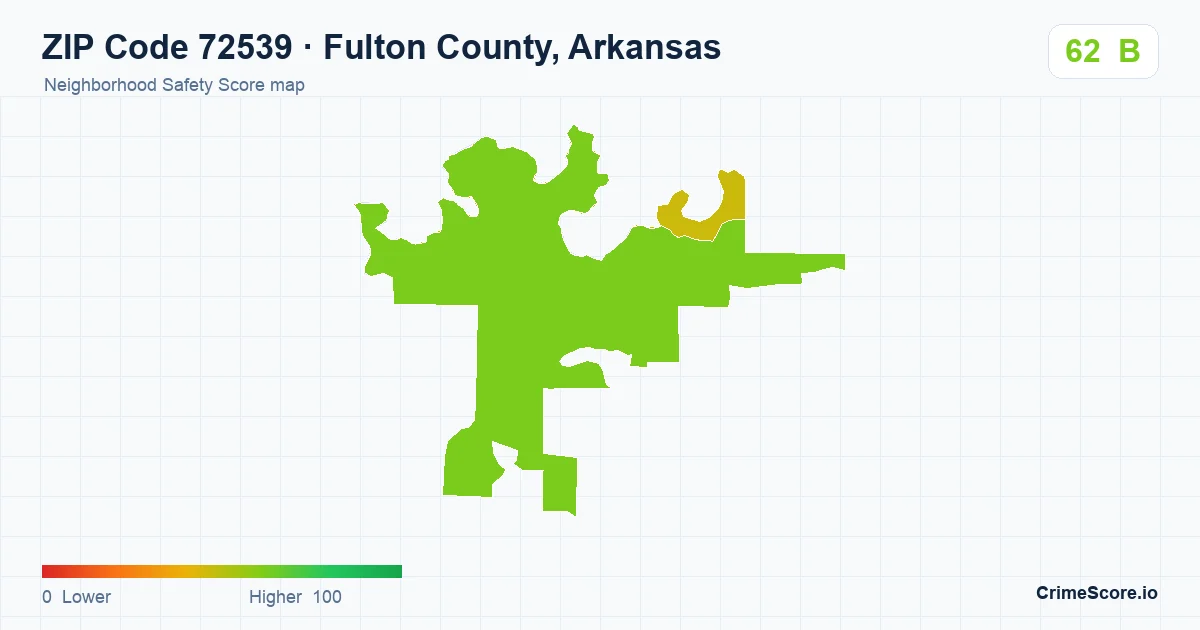 ZIP Code 72539 in Fulton County, Arkansas neighborhood Safety Score map