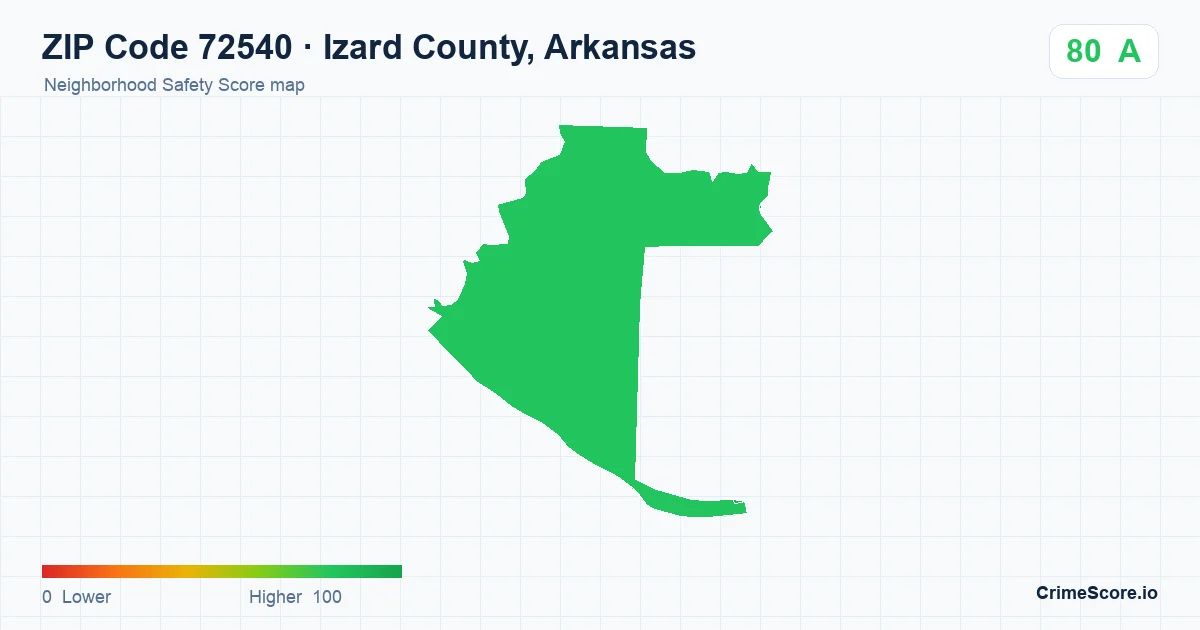 ZIP Code 72540 in Izard County, Arkansas neighborhood Safety Score map