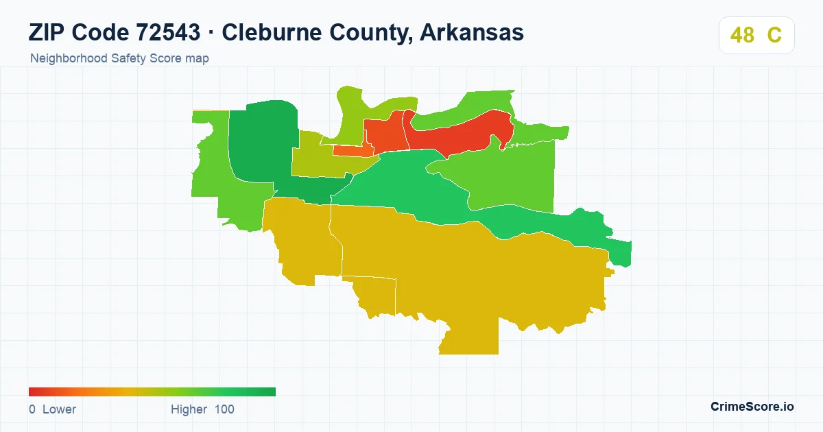 ZIP Code 72543 in Cleburne County, Arkansas neighborhood Safety Score map