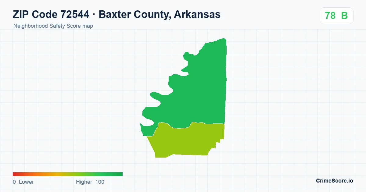 ZIP Code 72544 in Baxter County, Arkansas neighborhood Safety Score map