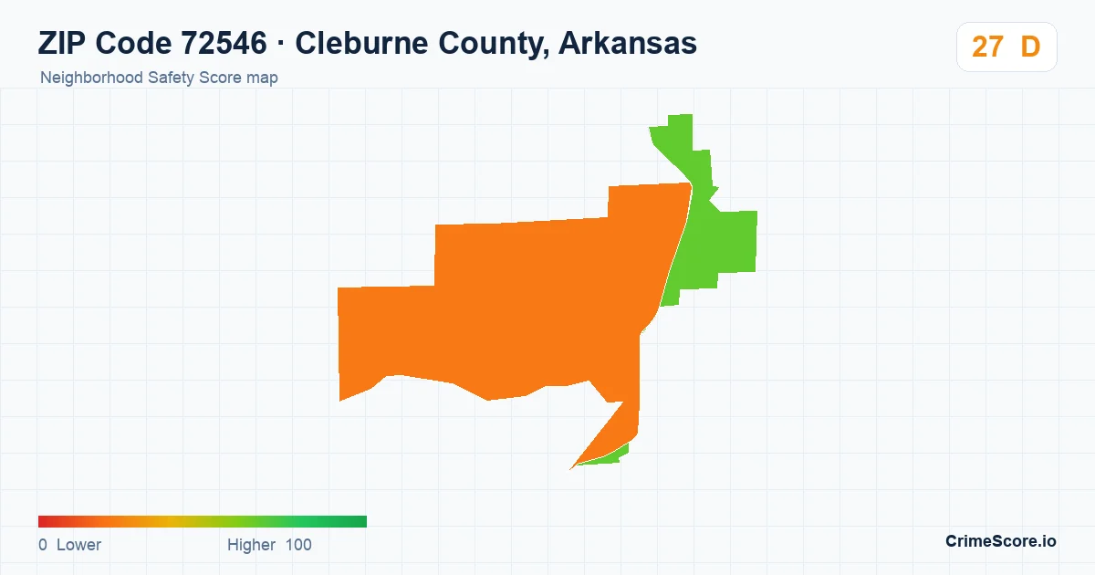 ZIP Code 72546 in Cleburne County, Arkansas neighborhood Safety Score map