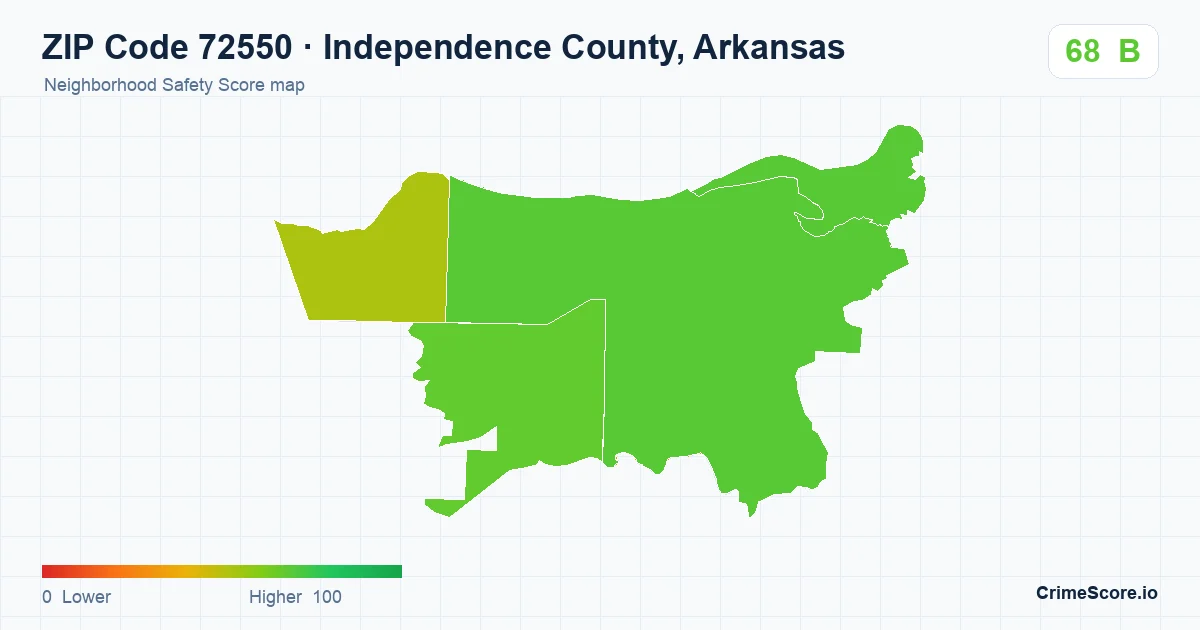 ZIP Code 72550 in Independence County, Arkansas neighborhood Safety Score map