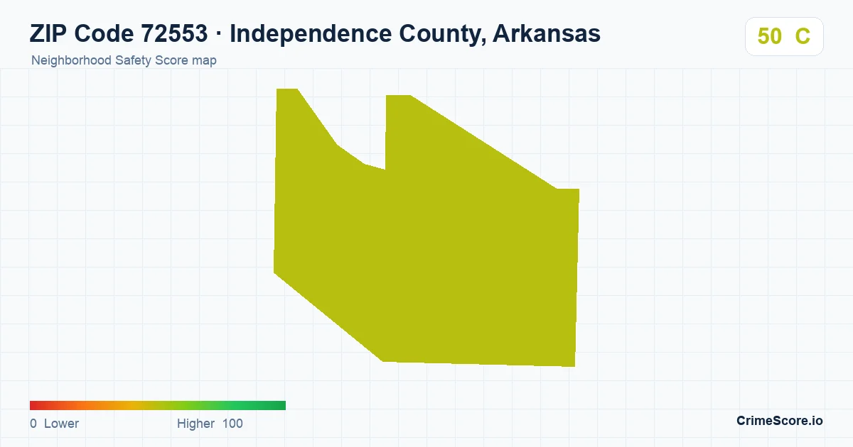 ZIP Code 72553 in Independence County, Arkansas neighborhood Safety Score map