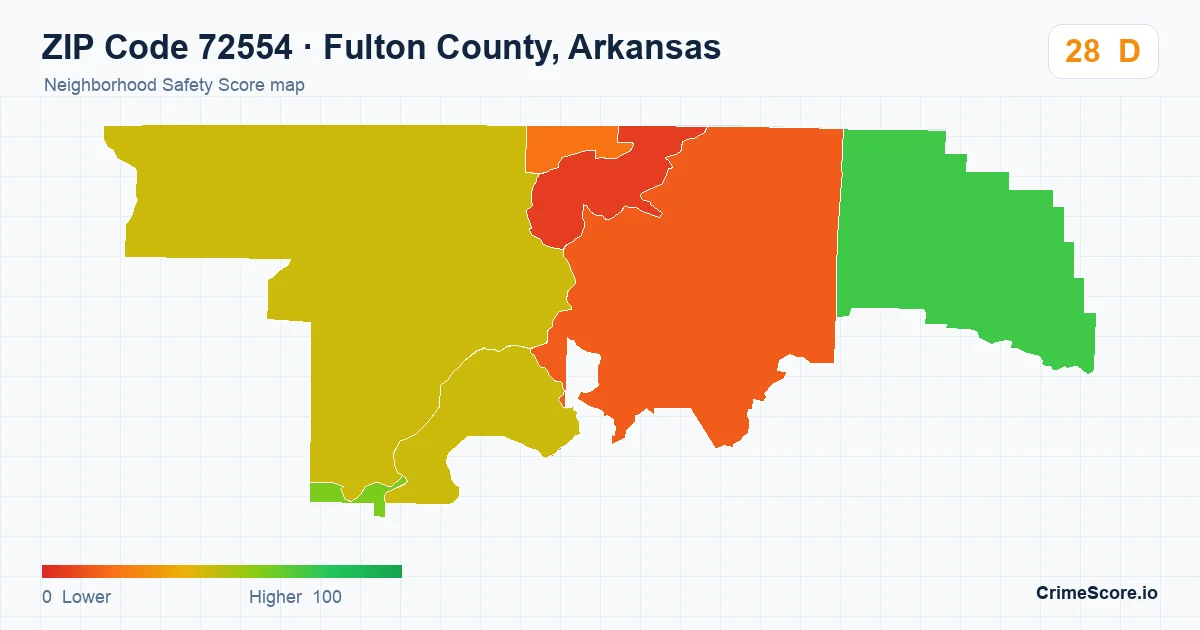 ZIP Code 72554 in Fulton County, Arkansas neighborhood Safety Score map