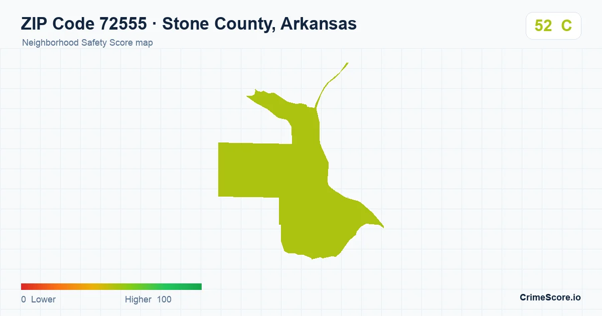 ZIP Code 72555 in Stone County, Arkansas neighborhood Safety Score map