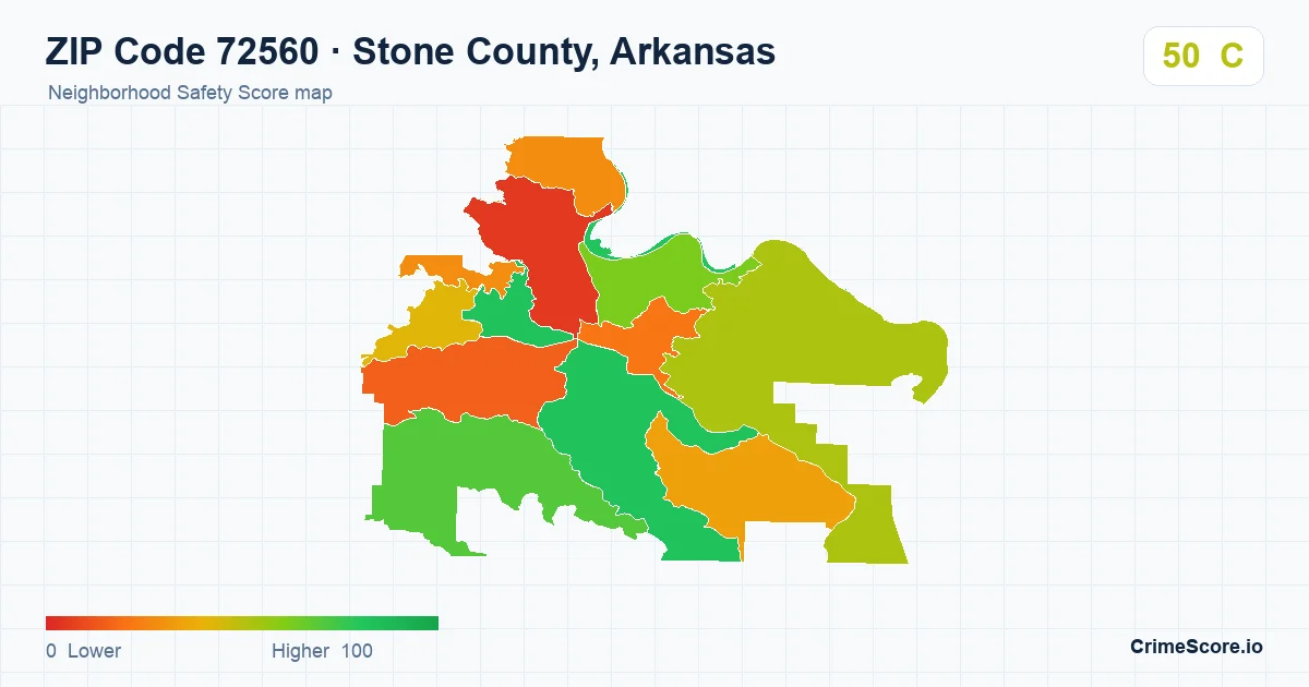 ZIP Code 72560 in Stone County, Arkansas neighborhood Safety Score map