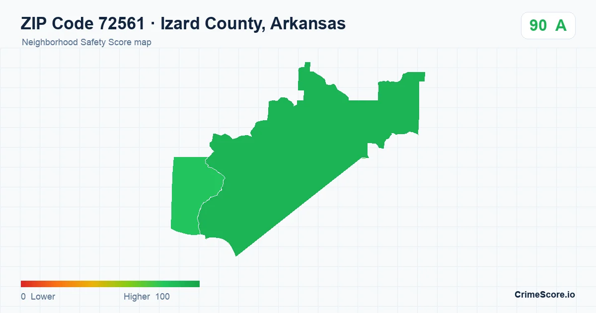 ZIP Code 72561 in Izard County, Arkansas neighborhood Safety Score map