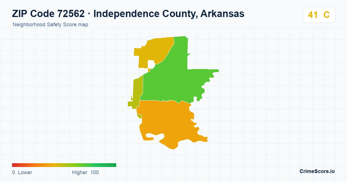 ZIP Code 72562 in Independence County, Arkansas neighborhood Safety Score map