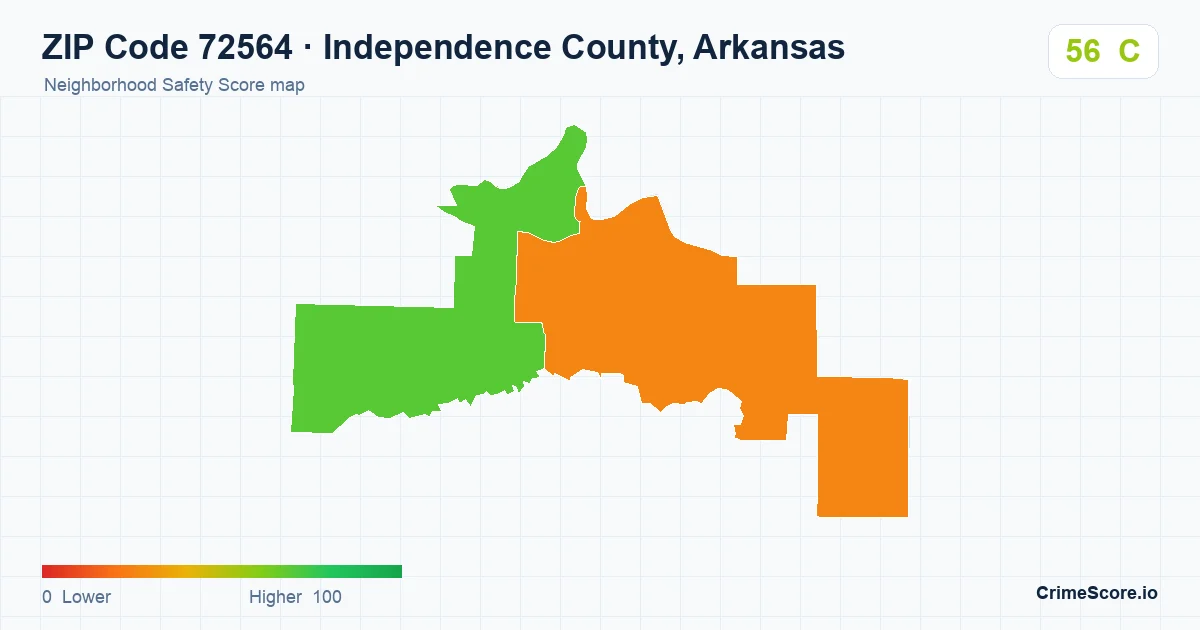 ZIP Code 72564 in Independence County, Arkansas neighborhood Safety Score map