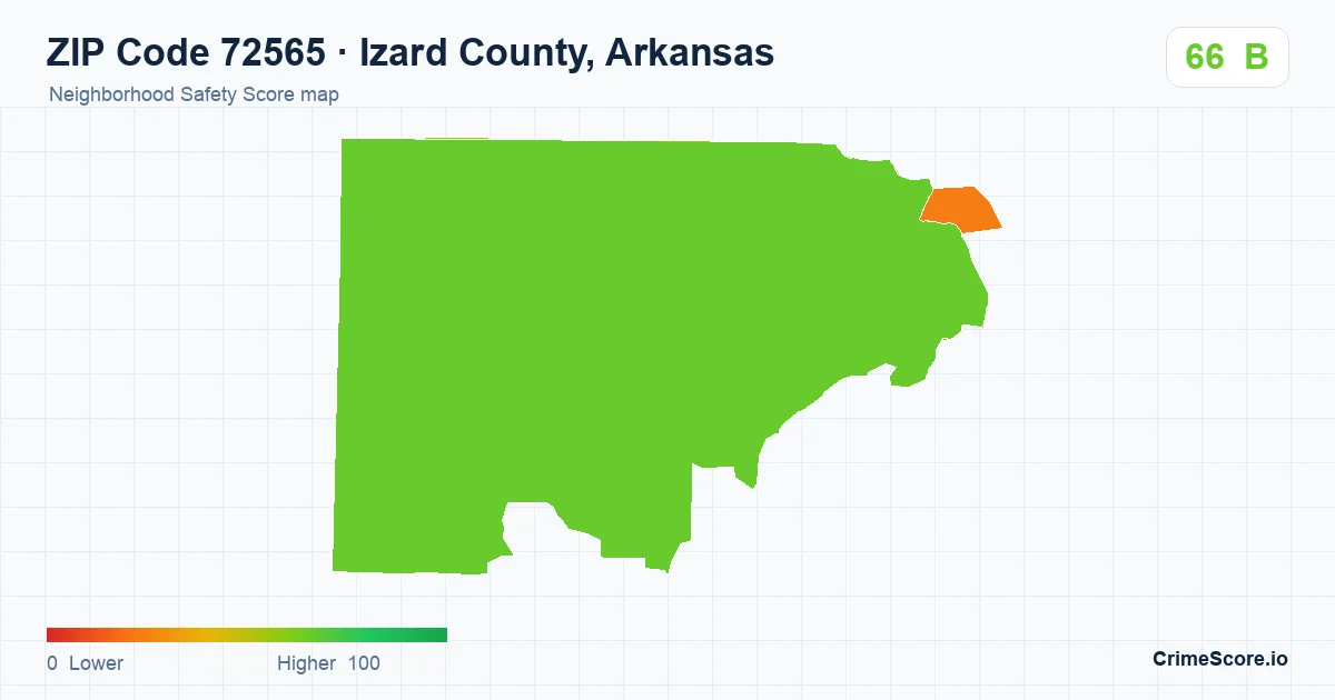 ZIP Code 72565 in Izard County, Arkansas neighborhood Safety Score map