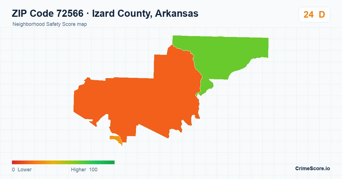ZIP Code 72566 in Izard County, Arkansas neighborhood Safety Score map