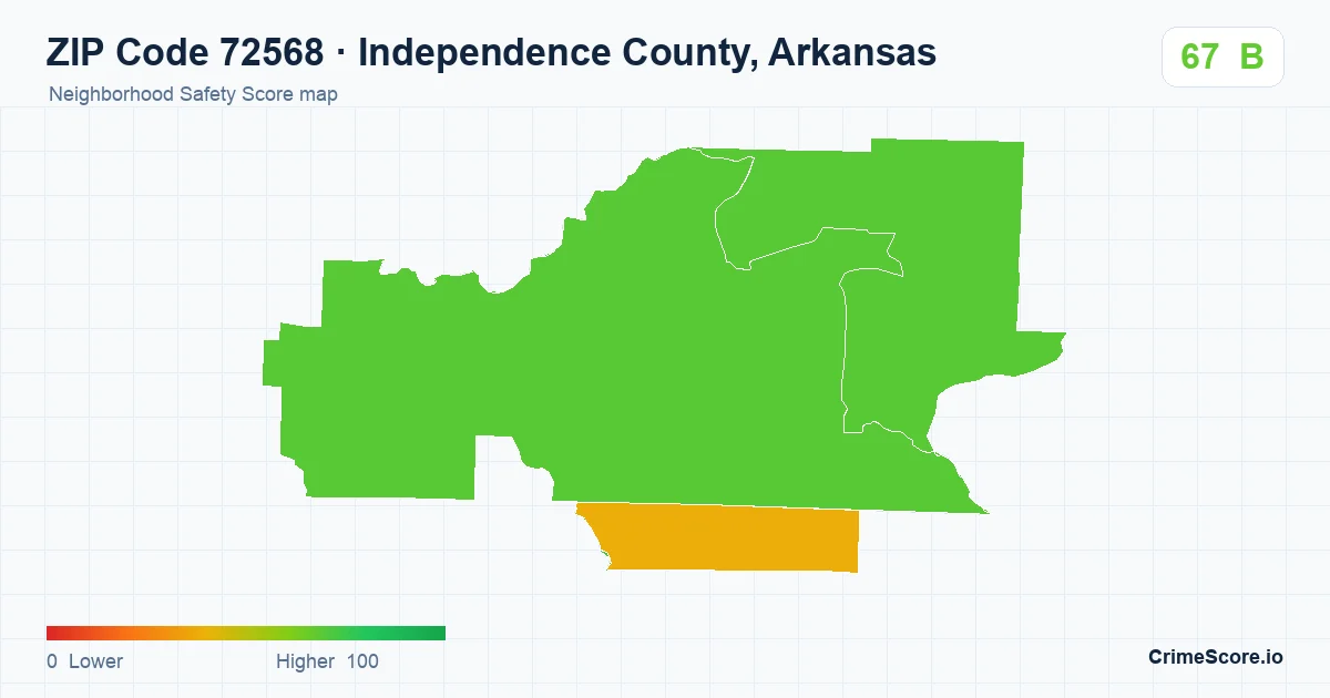 ZIP Code 72568 in Independence County, Arkansas neighborhood Safety Score map