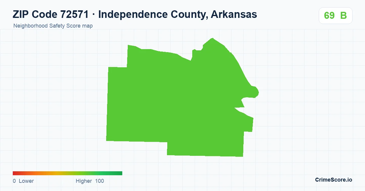 ZIP Code 72571 in Independence County, Arkansas neighborhood Safety Score map