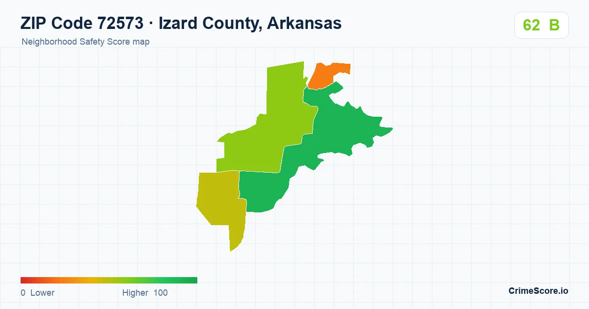 ZIP Code 72573 in Izard County, Arkansas neighborhood Safety Score map