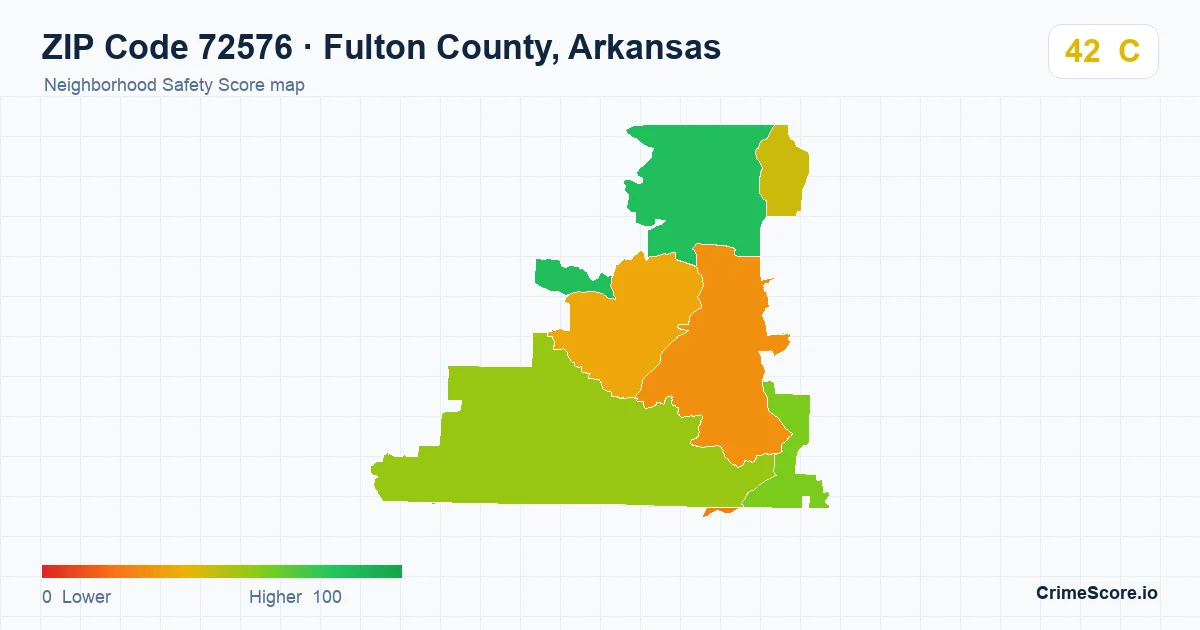 ZIP Code 72576 in Fulton County, Arkansas neighborhood Safety Score map