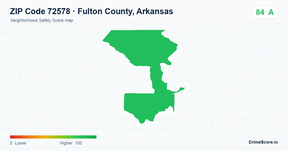 ZIP Code 72578 in Fulton County, Arkansas neighborhood Safety Score map