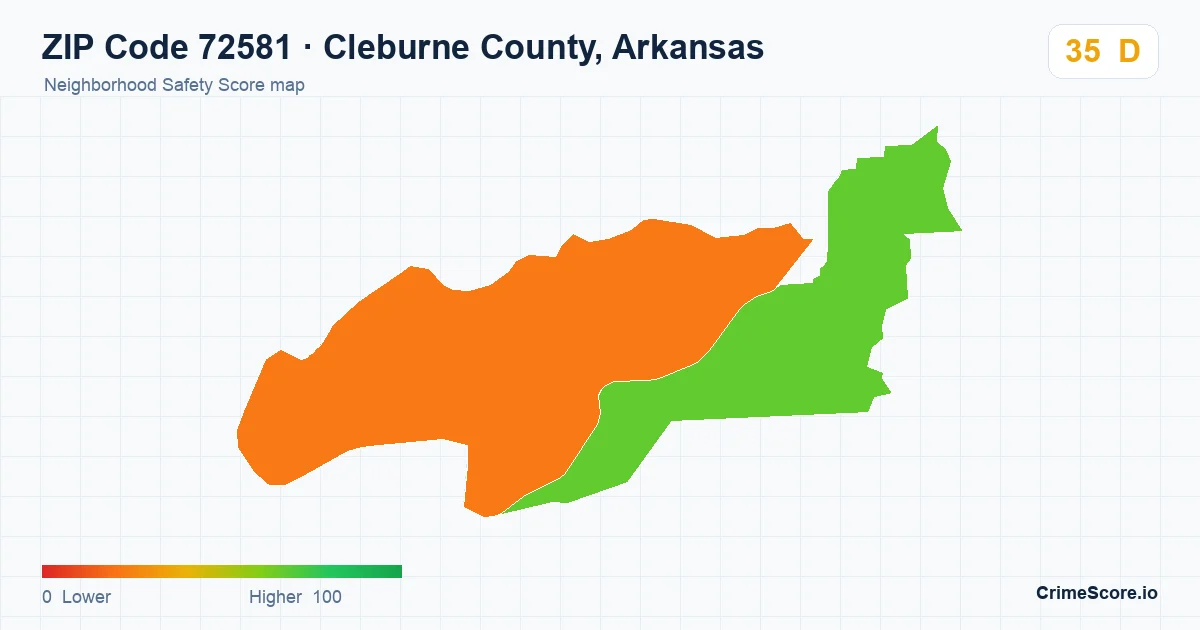 ZIP Code 72581 in Cleburne County, Arkansas neighborhood Safety Score map