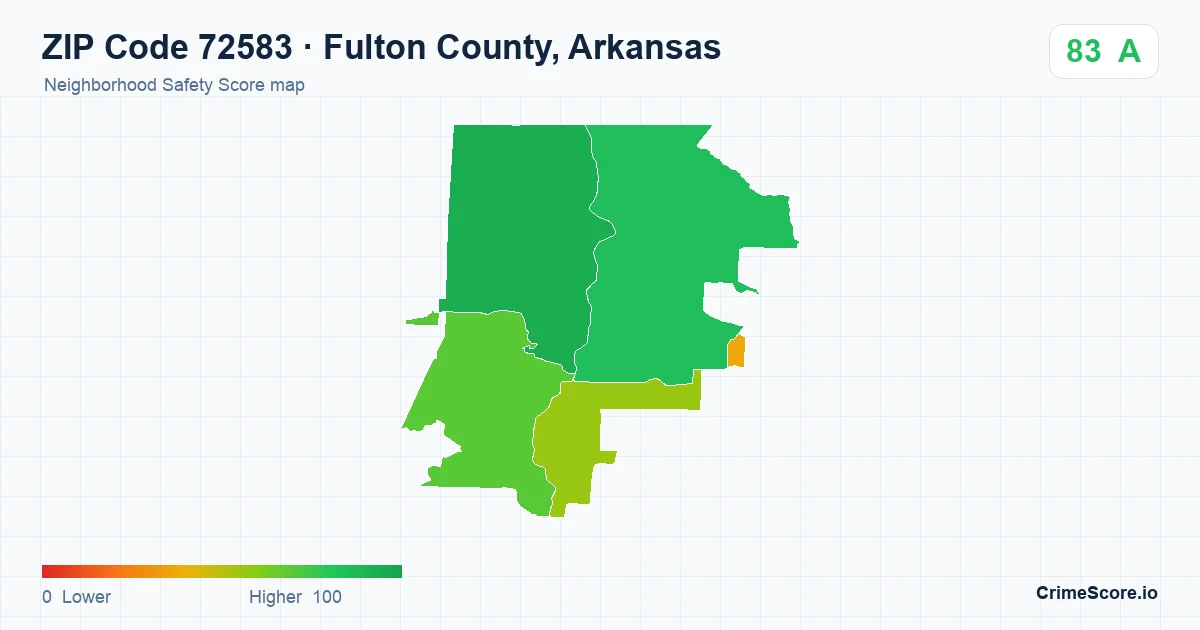 ZIP Code 72583 in Fulton County, Arkansas neighborhood Safety Score map