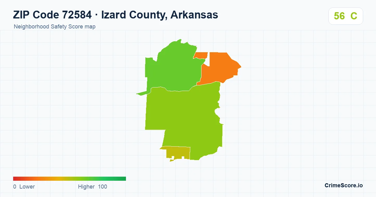 ZIP Code 72584 in Izard County, Arkansas neighborhood Safety Score map