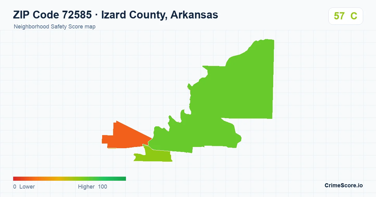 ZIP Code 72585 in Izard County, Arkansas neighborhood Safety Score map