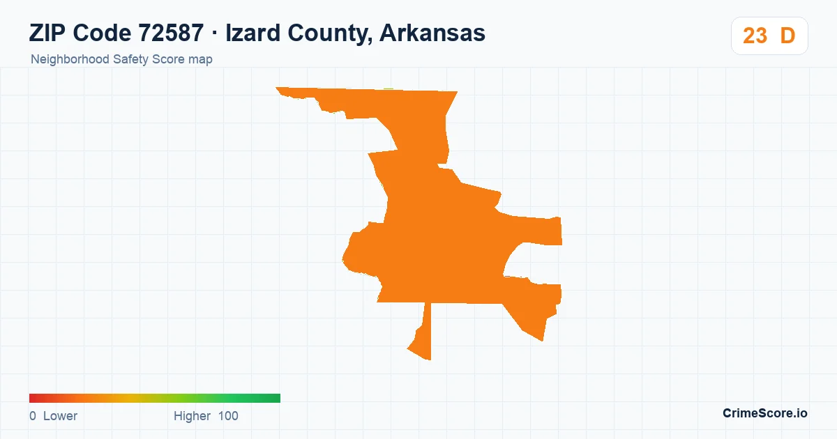 ZIP Code 72587 in Izard County, Arkansas neighborhood Safety Score map