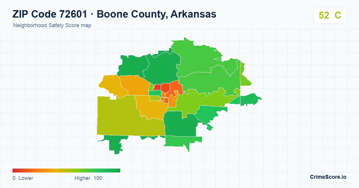 ZIP Code 72601 in Boone County, Arkansas neighborhood Safety Score map