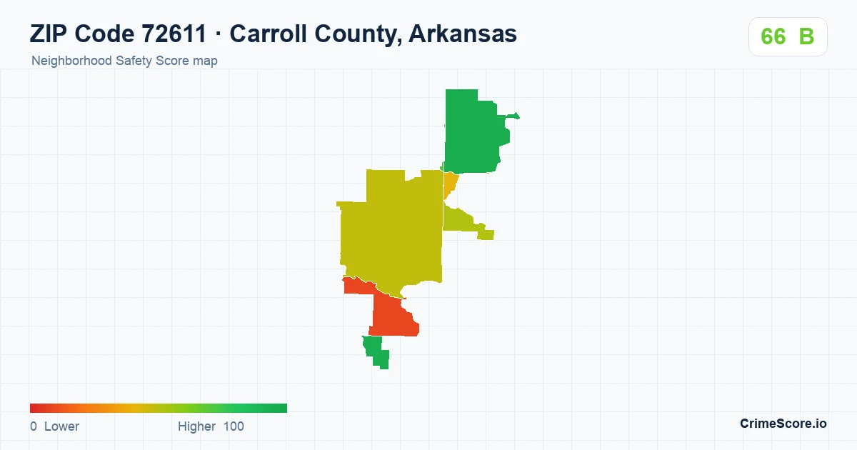 ZIP Code 72611 in Carroll County, Arkansas neighborhood Safety Score map