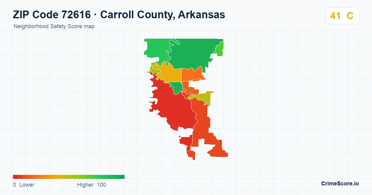 ZIP Code 72616 in Carroll County, Arkansas neighborhood Safety Score map