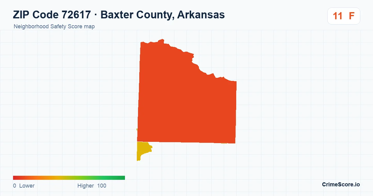 ZIP Code 72617 in Baxter County, Arkansas neighborhood Safety Score map