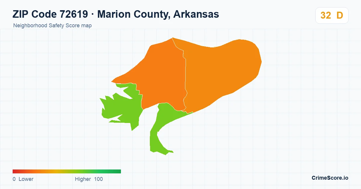 ZIP Code 72619 in Marion County, Arkansas neighborhood Safety Score map