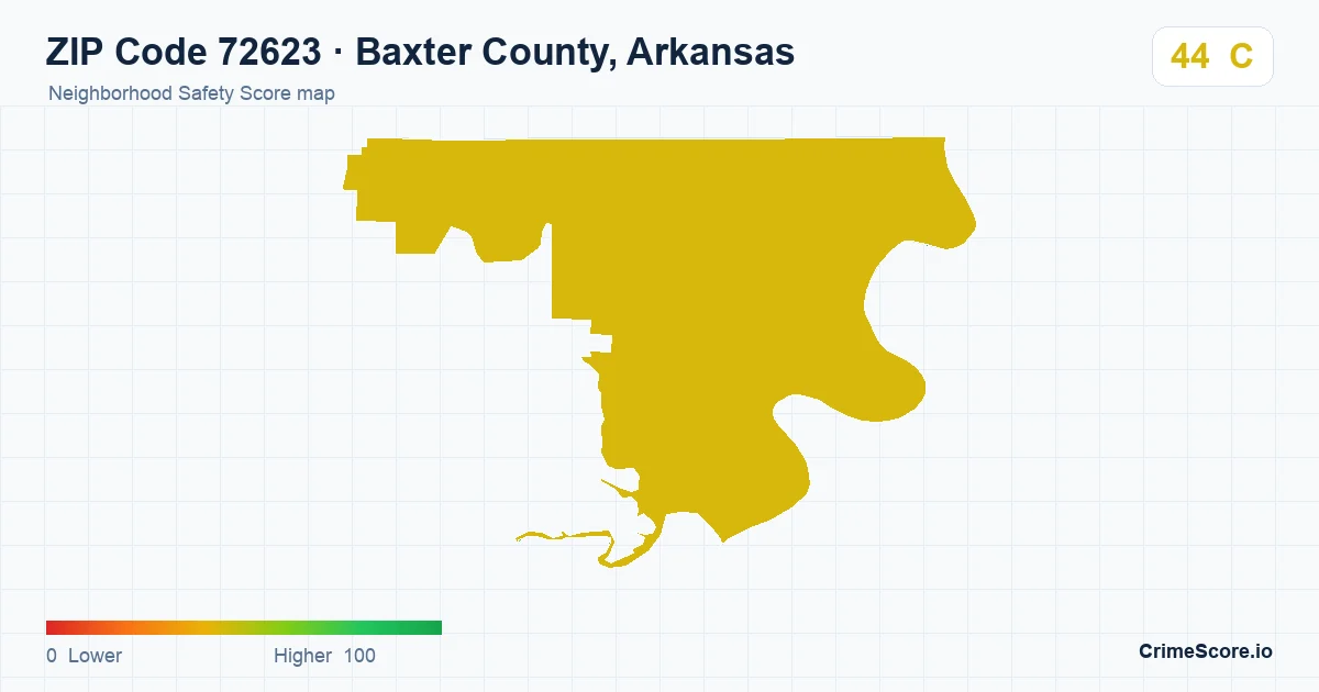 ZIP Code 72623 in Baxter County, Arkansas neighborhood Safety Score map