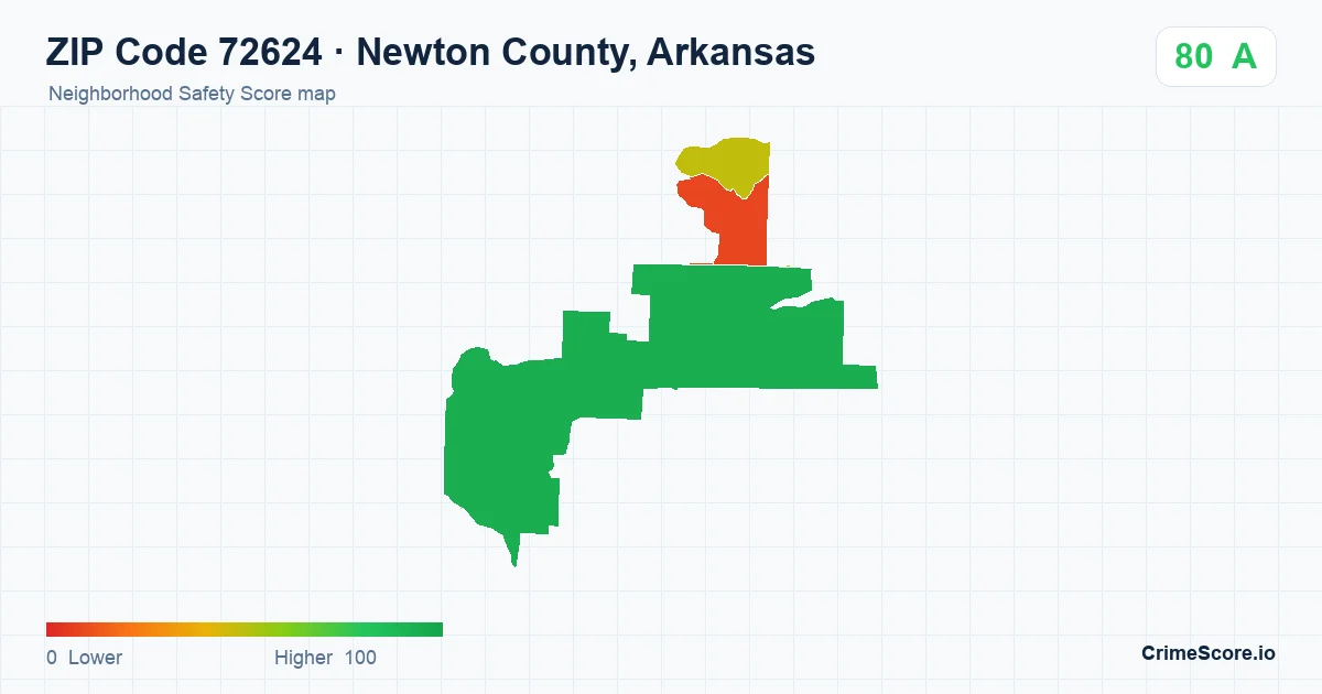 ZIP Code 72624 in Newton County, Arkansas neighborhood Safety Score map