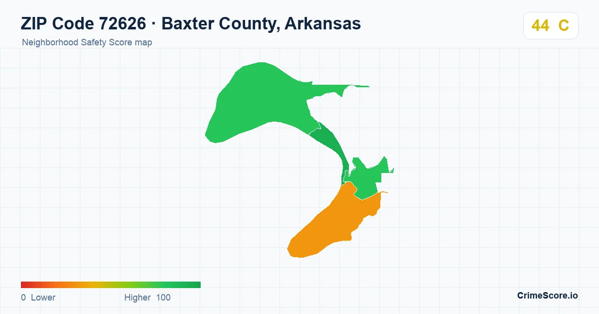 ZIP Code 72626 in Baxter County, Arkansas neighborhood Safety Score map