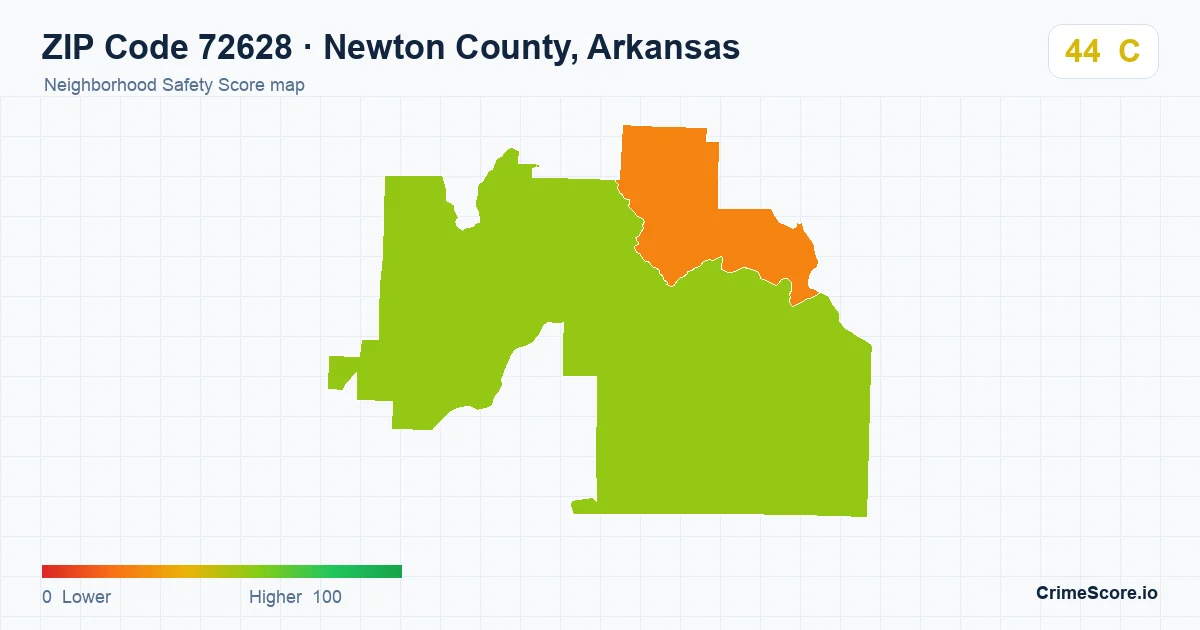 ZIP Code 72628 in Newton County, Arkansas neighborhood Safety Score map