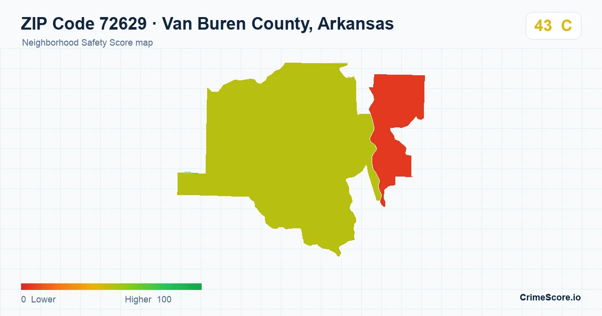 ZIP Code 72629 in Van Buren County, Arkansas neighborhood Safety Score map