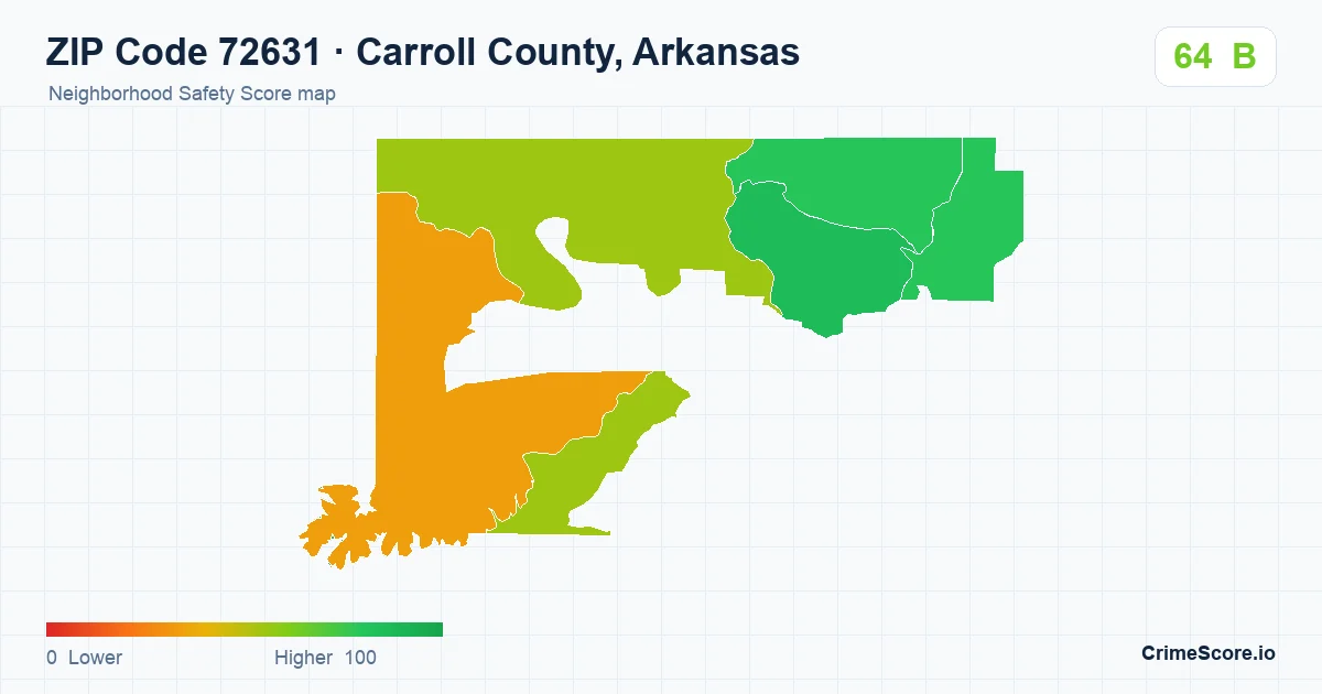 ZIP Code 72631 in Carroll County, Arkansas neighborhood Safety Score map