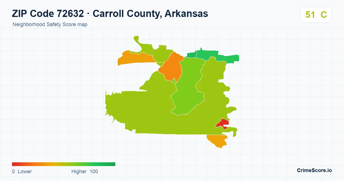 ZIP Code 72632 in Carroll County, Arkansas neighborhood Safety Score map