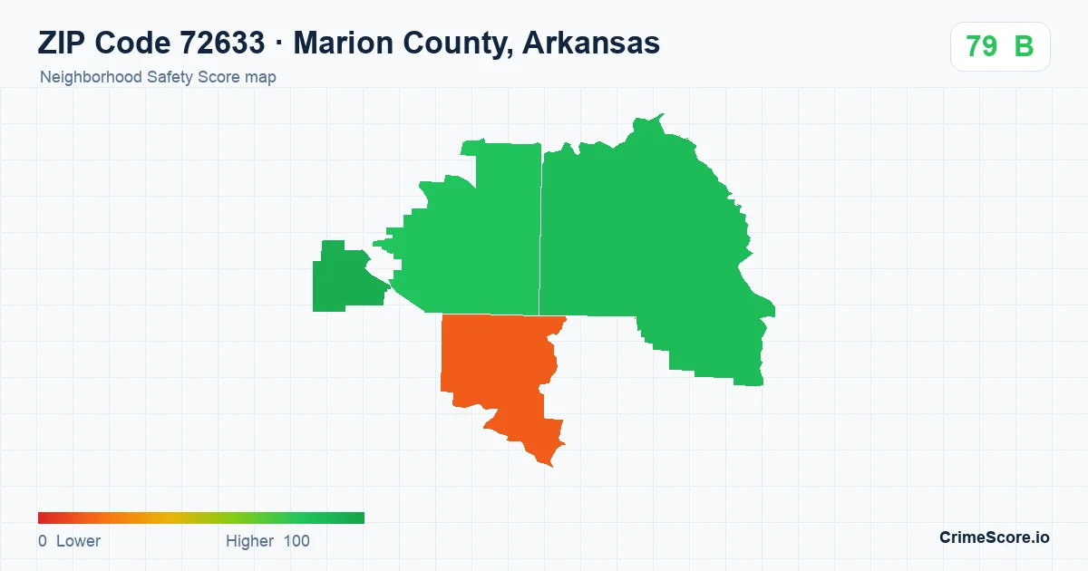 ZIP Code 72633 in Marion County, Arkansas neighborhood Safety Score map