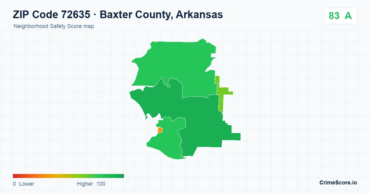 ZIP Code 72635 in Baxter County, Arkansas neighborhood Safety Score map